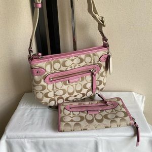 Coach Signature crossbody and wallet pink trim